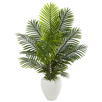 4.5' Artificial Paradise Palm Tree in White Planter - Low Maintenance, Life-Like & Vibrant Silk Trees For Busy People.