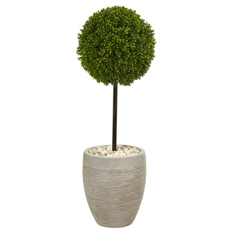 3' Artificial Boxwood Ball Topiary Tree in Oval Planter UV Resistant (Indoor/Outdoor) - Low Maintenance, Life-Like & Vibrant Silk Trees For Busy People.