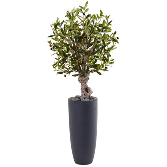 3.5' Artificial Olive Tree in Gray Cylinder Planter - Low Maintenance, Life-Like & Vibrant Silk Trees For Busy People.