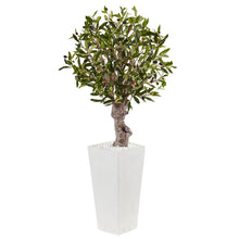 3.5' Artificial Olive Tree in White Tower Planter - Low Maintenance, Life-Like & Vibrant Silk Trees For Busy People.