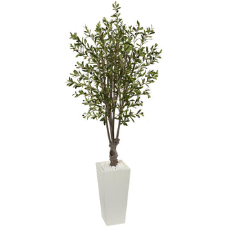 6' Artificial Olive Tree in White Tower Planter - Low Maintenance, Life-Like & Vibrant Silk Trees For Busy People.