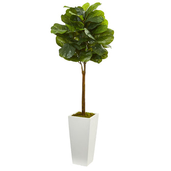 4' Artificial Fiddle Leaf Tree in White Tower Planter - Low Maintenance, Life-Like & Vibrant Silk Trees For Busy People.