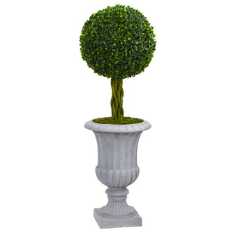 3' Artificial Braided Boxwood Topiary Tree in Gray Urn UV Resistant (Indoor/Outdoor) - Low Maintenance, Life-Like & Vibrant Silk Trees For Busy People.