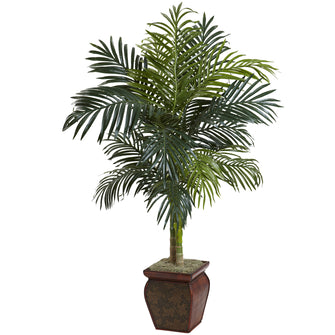 4.5' Artificial Golden Cane Palm w/Decorative Container - Low Maintenance, Life-Like & Vibrant Silk Trees For Busy People.