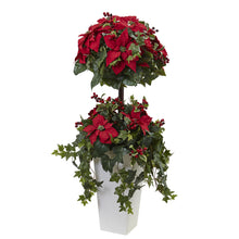 4' Artificial Poinsettia Berry Topiary w/Planter - Low Maintenance, Life-Like & Vibrant Silk Flowers For Busy People.