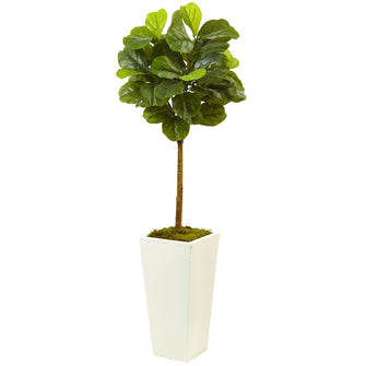 54" Fiddle Leaf Fig in White Planter (Real Touch) - Low Maintenance, Life-Like & Vibrant Silk Trees For Busy People.