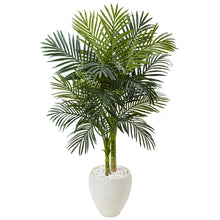 4.5' Artificial Golden Cane Palm Tree in White Oval Planter - Low Maintenance, Life-Like & Vibrant Silk Trees For Busy People.