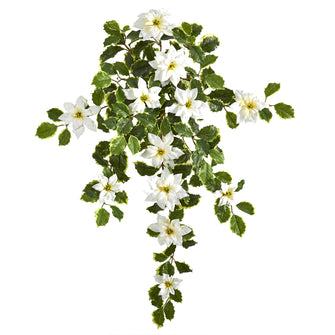 30" Artificial Poinsettia & Variegated Holly Plant (Set of 2, Real Touch) - Low Maintenance, Life-Like & Vibrant Silk Flowers For Busy People.