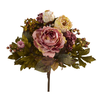 17" Artificial Peony Flower Bouquet (Set of 2) - Low Maintenance, Life-Like & Vibrant Silk Flowers For Busy People.