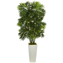 49" Mini Bamboo Palm Artificial Pant in White Tower Planter - Low Maintenance, Life-Like & Vibrant Silk Plants For Busy People.