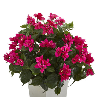 20" Artificial Bougainvillea Plant in White Tower Planter - Low Maintenance, Life-Like & Vibrant Silk Plants For Busy People.