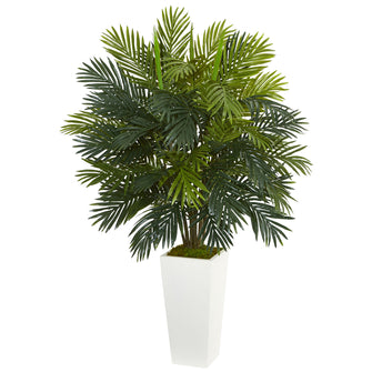 45" Artificial Areca Palm Plant in White Tower Planter - Low Maintenance, Life-Like & Vibrant Silk Plants For Busy People.