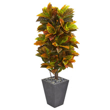 5.5' Artificial Croton Plant in Slate Planter (Real Touch) - Low Maintenance, Life-Like & Vibrant Silk Plants For Busy People.