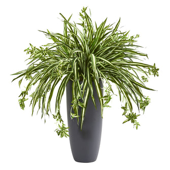 33'' Artificial Spider Plant in Cylinder Planter - Low Maintenance, Life-Like & Vibrant Silk Plants For Busy People.