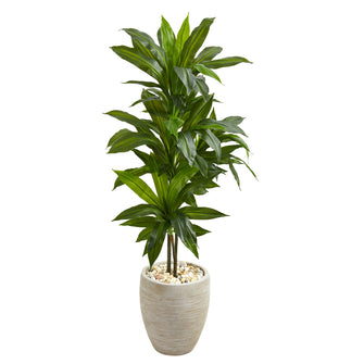 4' Artificial Dracaena Plant in Sand Colored Planter (Real Touch) - Low Maintenance, Life-Like & Vibrant Silk Plants For Busy People.