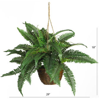 18" Artificial Boston Fern Silk Hanging Basket - Low Maintenance, Life-Like & Vibrant Silk Plants For Busy People.