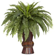 33" Artificial Boston Fern w/Bamboo Vase - Low Maintenance, Life-Like & Vibrant Silk Plants For Busy People.