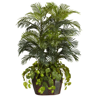 54" Artificial Double Areca w/Vase & Pothos Silk Plant - Low Maintenance, Life-Like & Vibrant Silk Plants For Busy People.