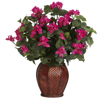 24.5" Artificial Bougainvillea w/Vase Silk Plant - Low Maintenance, Life-Like & Vibrant Silk Plants For Busy People.