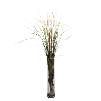47" Artificial Grass & Bamboo w/Cylinder Silk Plant - Low Maintenance, Life-Like & Vibrant Silk Plants For Busy People.