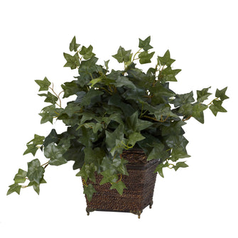 17" Artificial Puff Ivy w/Coiled Rope Planter - Low Maintenance, Life-Like & Vibrant Silk Plants For Busy People.
