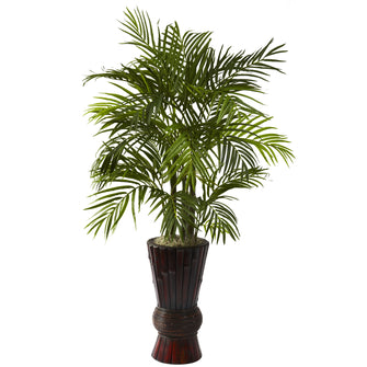 4' Artificial Areca w/Bamboo Planter - Low Maintenance, Life-Like & Vibrant Silk Plants For Busy People.