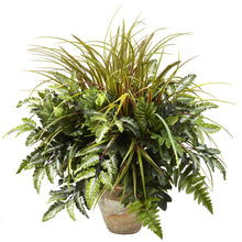 28" Artificial Mixed Greens & Grass w/Ceramic Planter - Low Maintenance, Life-Like & Vibrant Silk Plants For Busy People.