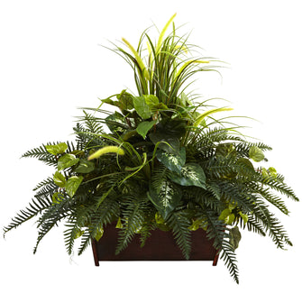 36" Artificial Mixed Grass & Fern w/Decorative Planter - Low Maintenance, Life-Like & Vibrant Silk Plants For Busy People.