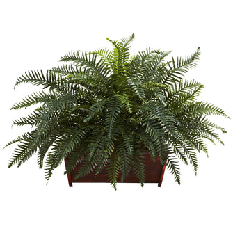 29" Artificial River Fern w/Wood Planter - Low Maintenance, Life-Like & Vibrant Silk Plants For Busy People.