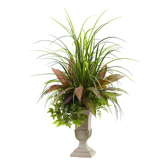 36" Mixed Grass, Dracena, Sage Ivy & Fern w/Planter - Low Maintenance, Life-Like & Vibrant Silk Plants For Busy People.