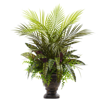 27" Artificial Areca Palm, Fern & Peacock w/Planter - Low Maintenance, Life-Like & Vibrant Silk Plants For Busy People.