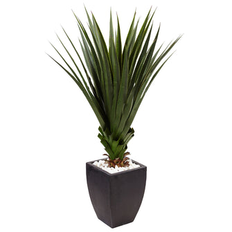4.5' Artificial Spiked Agave in Black Planter (Indoor/Outdoor) - Low Maintenance, Life-Like & Vibrant Silk Plants For Busy People.