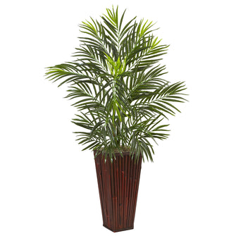 41" Artificial Areca Palm in Bamboo Planter - Low Maintenance, Life-Like & Vibrant Silk Plants For Busy People.