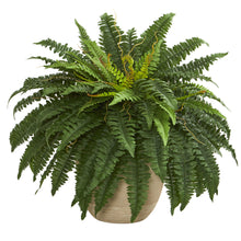 22" Artificial Boston Fern Plant in Sandstone Planter - Low Maintenance, Life-Like & Vibrant Silk Plants For Busy People.