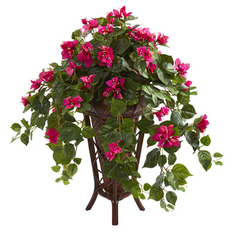 31" Artificial Bougainvillea Plant in Stand Planter - Low Maintenance, Life-Like & Vibrant Silk Plants For Busy People.