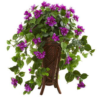 31" Artificial Bougainvillea Plant in Stand Planter - Low Maintenance, Life-Like & Vibrant Silk Plants For Busy People.