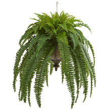 39" Artificial Boston Fern Plant in Metal Hanging Bowl - Low Maintenance, Life-Like & Vibrant Silk Plants For Busy People.
