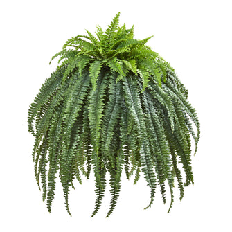 56" Artificial Giant Boston Fern in Cement Bowl - Low Maintenance, Life-Like & Vibrant Silk Plants For Busy People.