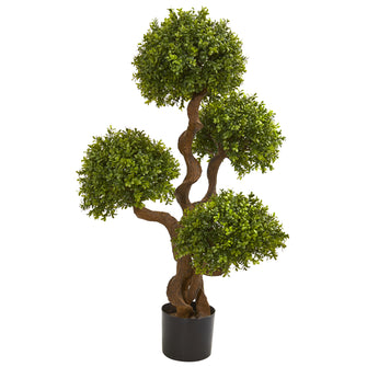 3.5' Artificial Four Ball Boxwood Topiary Tree - Low Maintenance, Life-Like & Vibrant Silk Trees For Busy People.