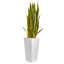 48" Artificial Sansevieria Plant in White Tower Planter - Low Maintenance, Life-Like & Vibrant Silk Plants For Busy People.