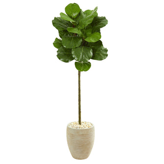 5' Artificial Fiddle Leaf Tree in Sand Colored Planter - Low Maintenance, Life-Like & Vibrant Silk Trees For Busy People.