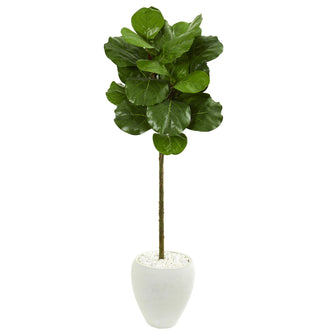 5' Artificial Fiddle Leaf Tree in White Planter - Low Maintenance, Life-Like & Vibrant Silk Trees For Busy People.