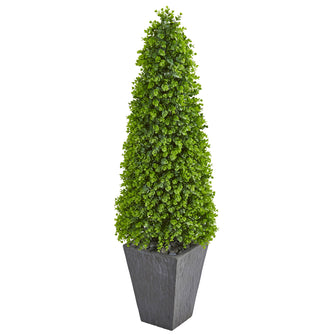 57" Artificial Eucalyptus Topiary Tree in Slate Planter (Indoor/Outdoor) - Low Maintenance, Life-Like & Vibrant Silk Trees For Busy People.