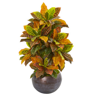 37" Artificial Croton Plant in Metal Bowl (Real Touch) - Low Maintenance, Life-Like & Vibrant Silk Plants For Busy People.