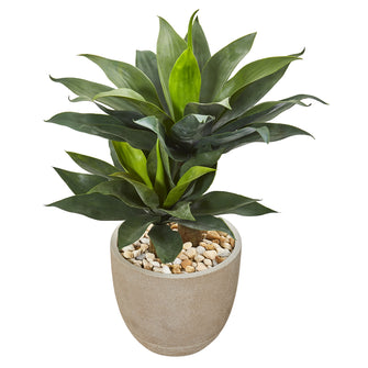 34" Artificial Double Agave Succulent Plant in Sand Stone Planter - Low Maintenance, Life-Like & Vibrant Silk Plants For Busy People.