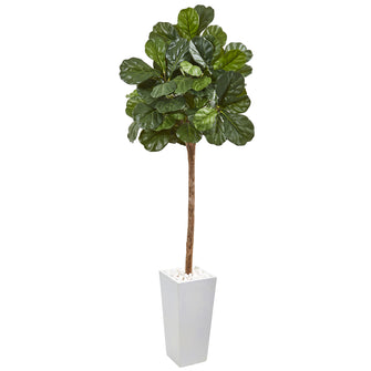75" Artificial Fiddle Leaf Fig Tree in White Planter - Low Maintenance, Life-Like & Vibrant Silk Trees For Busy People.