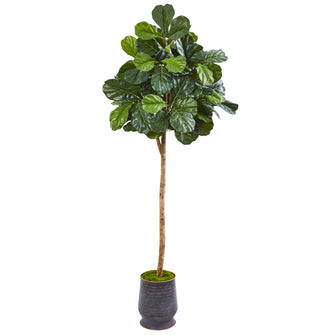 80" Artificial Fiddle Leaf Fig tree in Ribbed Metal Planter - Low Maintenance, Life-Like & Vibrant Silk Trees For Busy People.