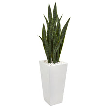 48" Artificial Sansevieria Plant in White Tower Planter - Low Maintenance, Life-Like & Vibrant Silk Plants For Busy People.