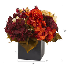 12" Artificial Autumn Hydrangea Berry Arrangement in Black Vase, Low Maintenance, Life-Like & Vibrant Silk Flowers For Busy People.