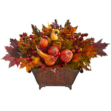 18" x 27" Artificial Pumpkin, Maple Leaf & Berries Arrangement in Metal Vase - Low Maintenance, Life-Like & Vibrant Silk Plants For Busy People.